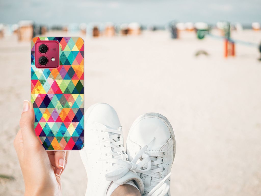 Motorola Moto G84 TPU bumper Geruit design kleurrijk aanzicht