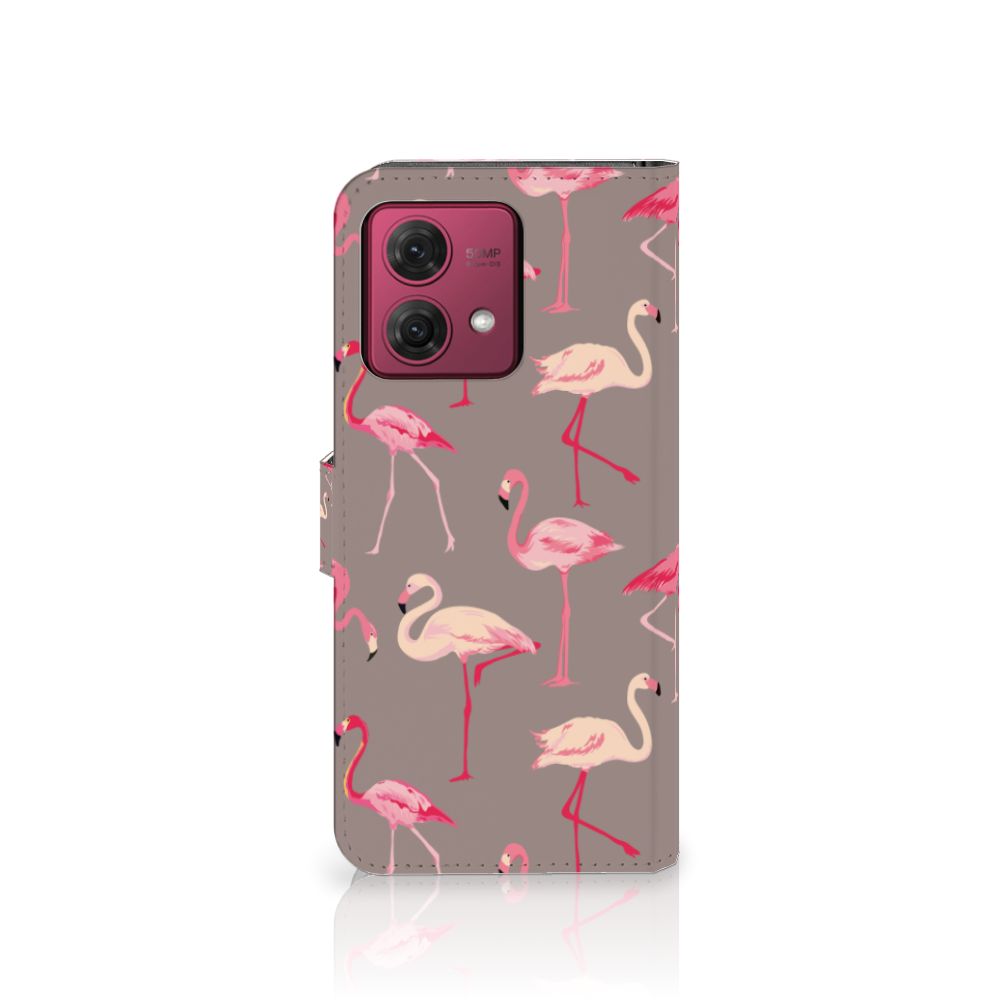Motorola Moto G84 Telefoonhoesje met Pasjes Flamingo hoesje flamingo design voorkant