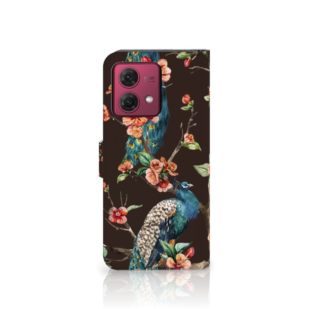 Motorola Moto G84 Telefoonhoesje met Pasjes Pauw met Bloemen, met een prachtig bloemenpatroon 🌸.