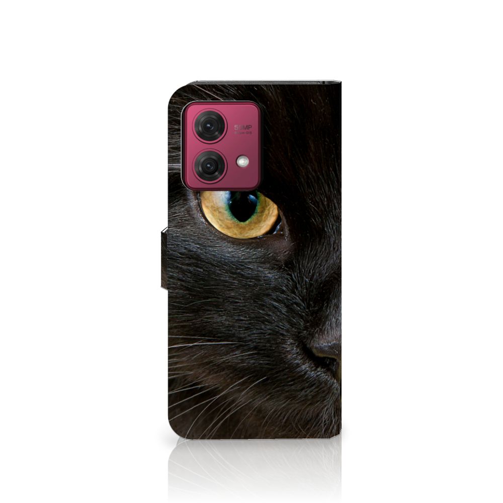 Motorola Moto G84 Telefoonhoesje met Pasjes Zwarte Kat design zwart kat aanzicht
