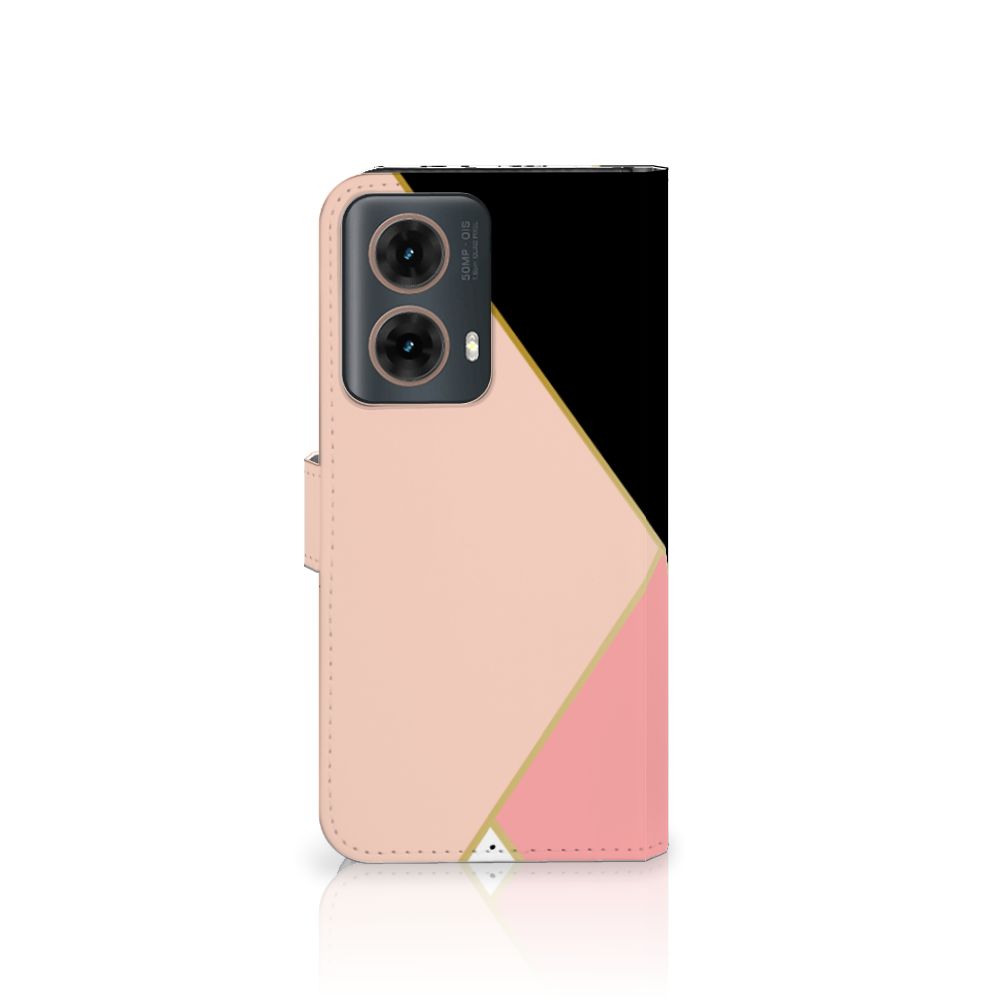Motorola Moto G85 Book Case Zwart Roze Vormen geometrisch design zijaanzicht