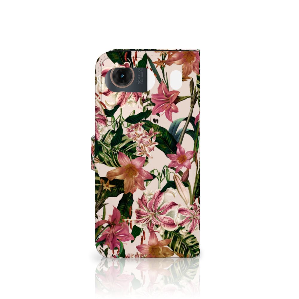 Motorola Moto G85 Book Cover Ananas telefoonhoesje bloemen design voorkant