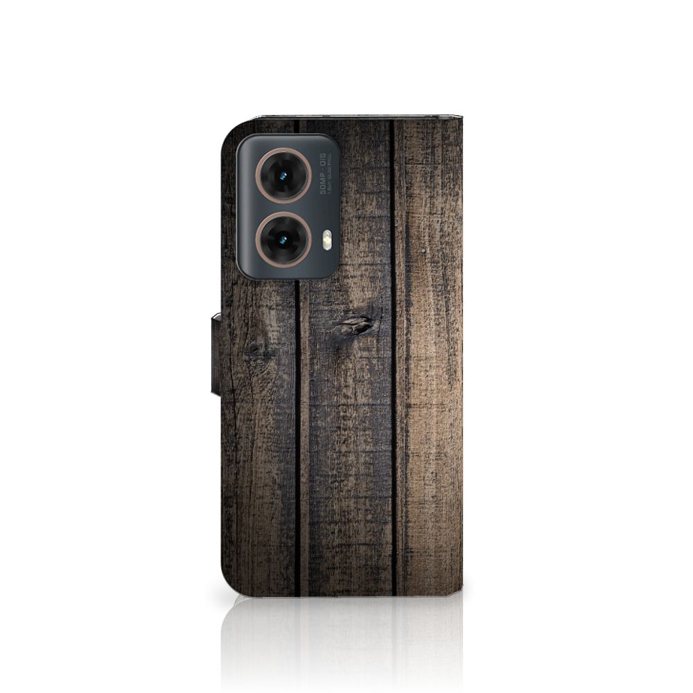 Motorola Moto G85 Book Style Case Steigerhout bookstyle case houten design achteraanzicht