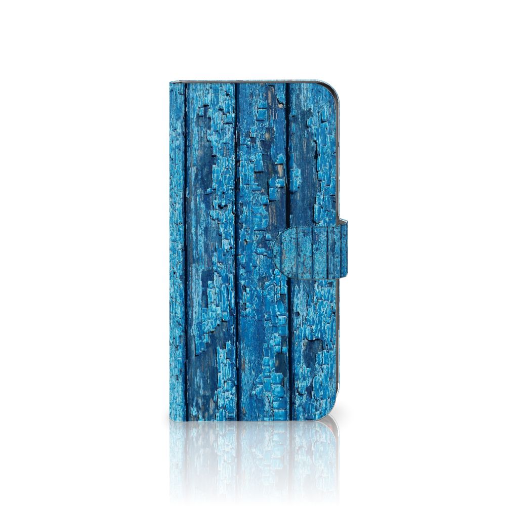 Motorola Moto G85 Book Style Case Wood Blue houten blauwe design front