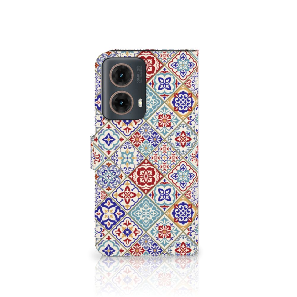 Motorola Moto G85 Bookcase Tiles Color boekhoes tegel ontwerp zijaanzicht