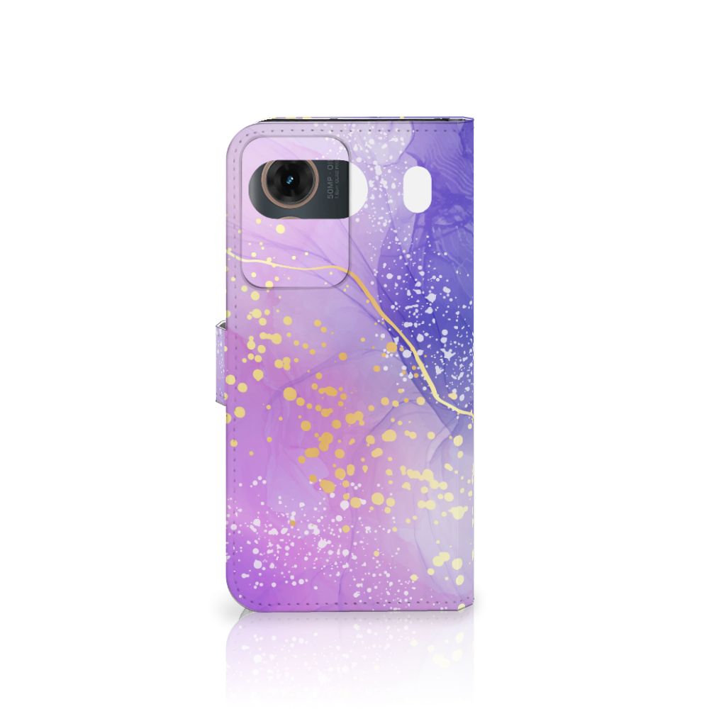 Motorola Moto G85 Flip Cover Wereldkaart flipcover paars abstract design