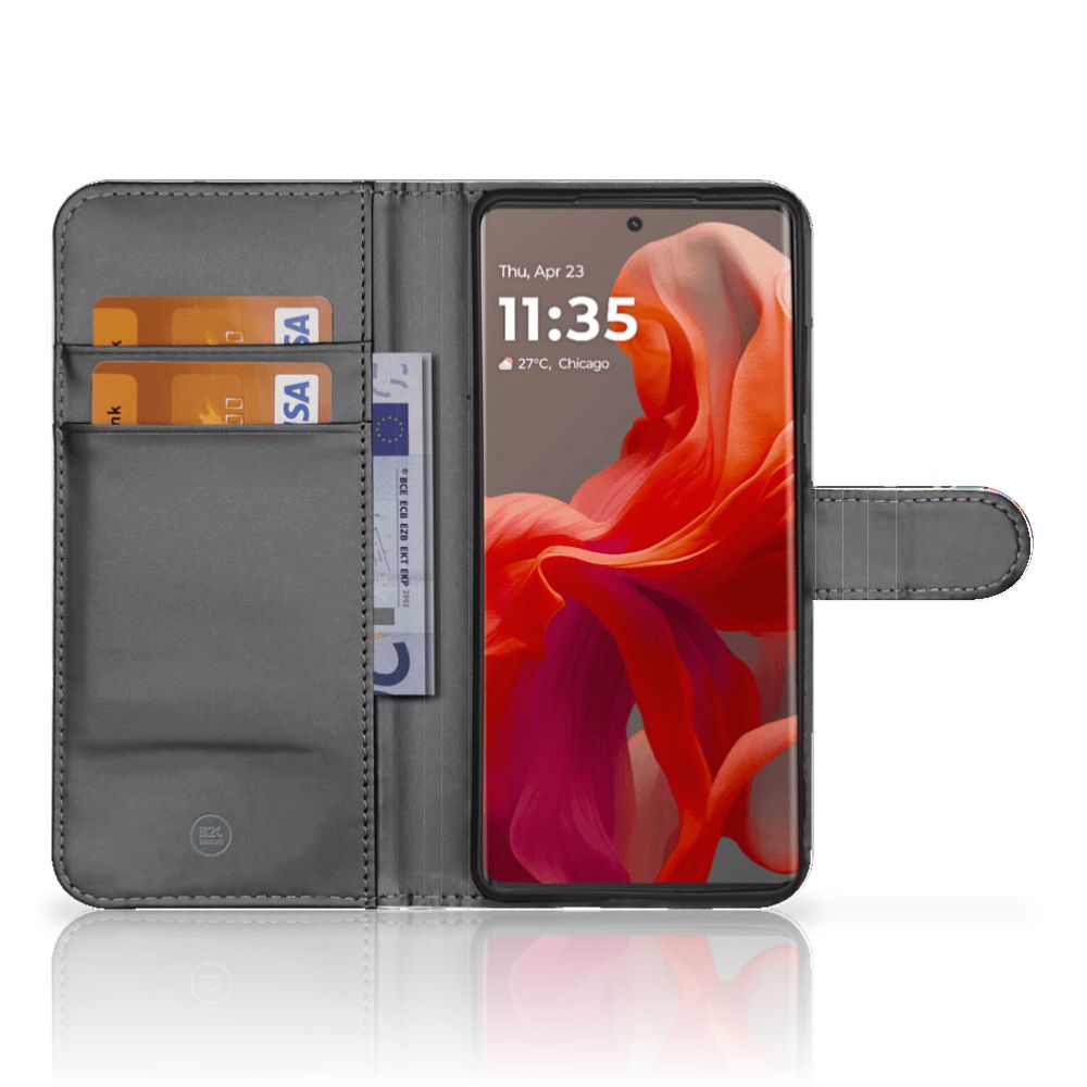 Motorola Moto G85 Leuk Hoesje Lion Color design voorkant met pasjesvakjes