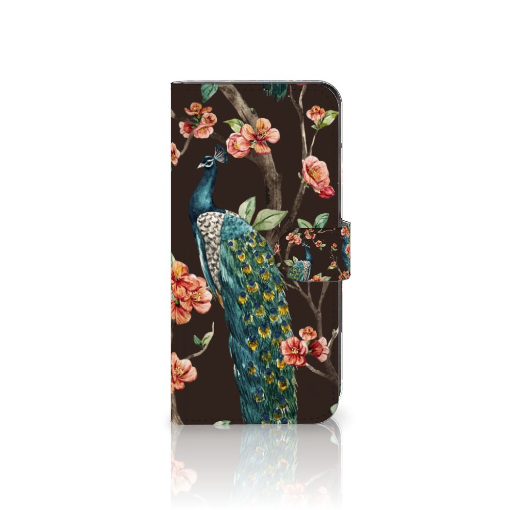 Motorola Moto G85 Telefoonhoesje met Pasjes Pauw met Bloemen pauw bloemen design voorkant