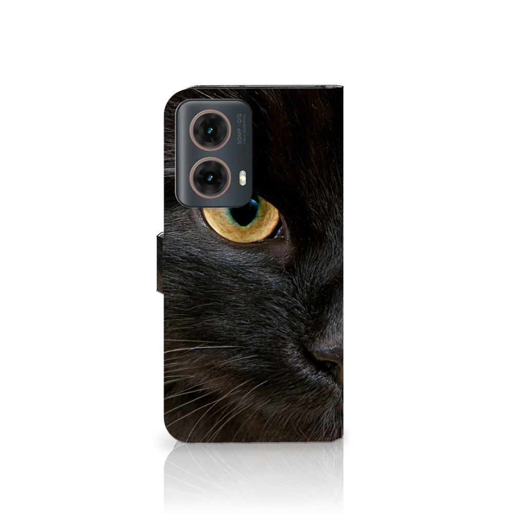 Motorola Moto G85 Telefoonhoesje met Pasjes Zwarte Kat design kattenkop aanzicht