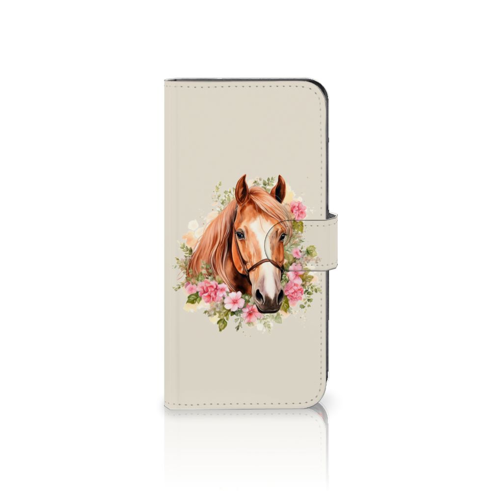 Motorola Moto G85 Telefoonhoesje met foto Kentekenplaten paard bloemen design voorkant