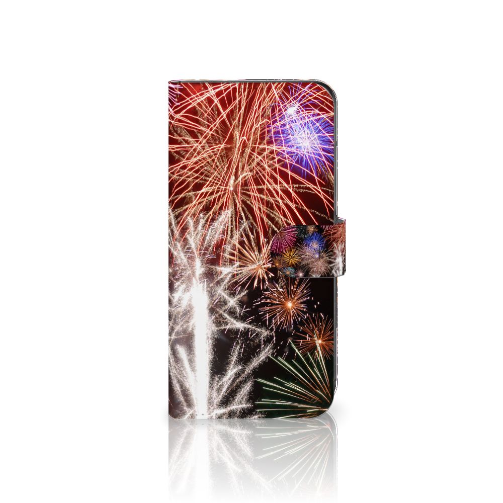 Motorola Moto G85 Wallet Case met Pasjes Vuurwerk siervuurwerk kleurrijk aanzicht