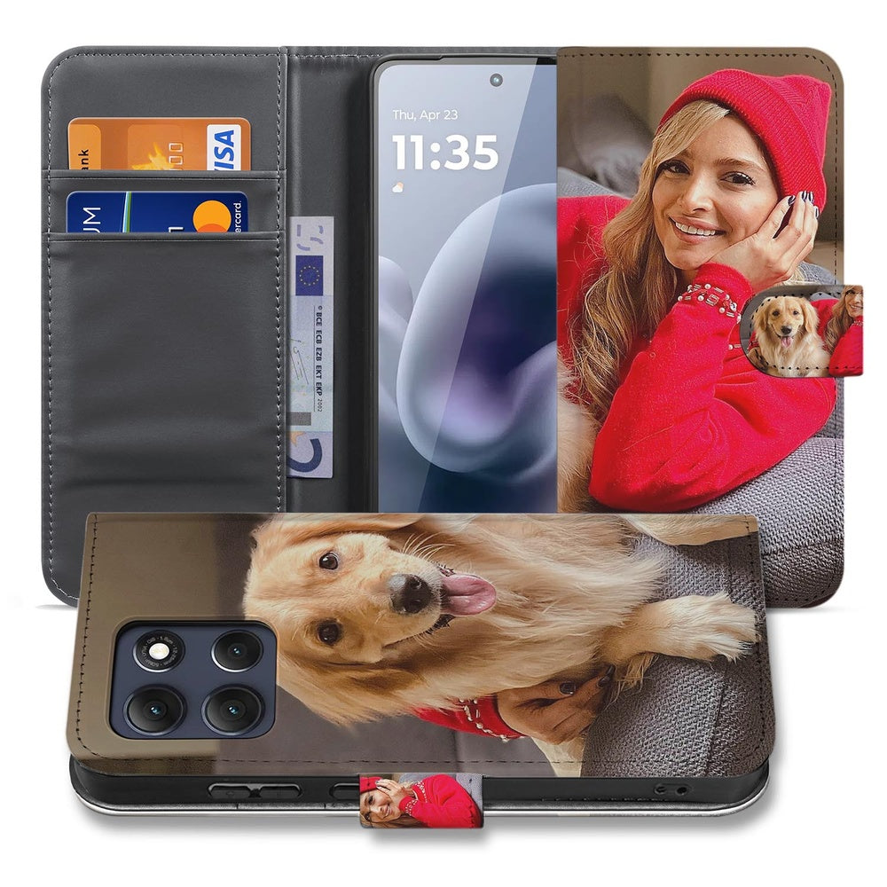 Motorola Moto G86 Bookcase Hoesje Maken met Foto Naadloos Design Vooraanzicht.