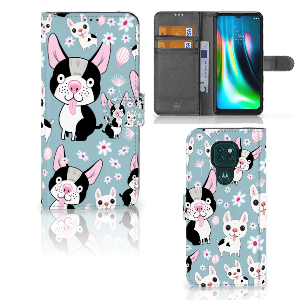 Motorola Moto G9 Play | E7 Plus Telefoonhoesje met Pasjes Hondjes cartoon design voorzijde