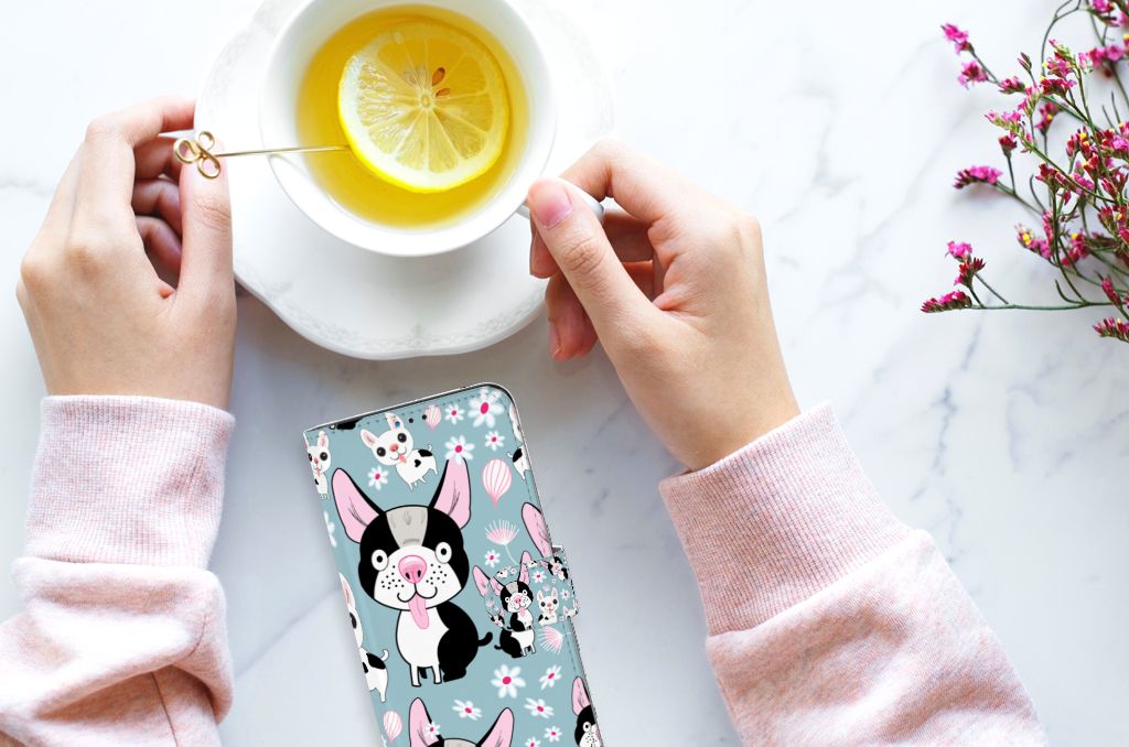 Motorola Moto G9 Play | E7 Plus Telefoonhoesje met Pasjes Hondjes hondjes cartoon design bovenaanzicht