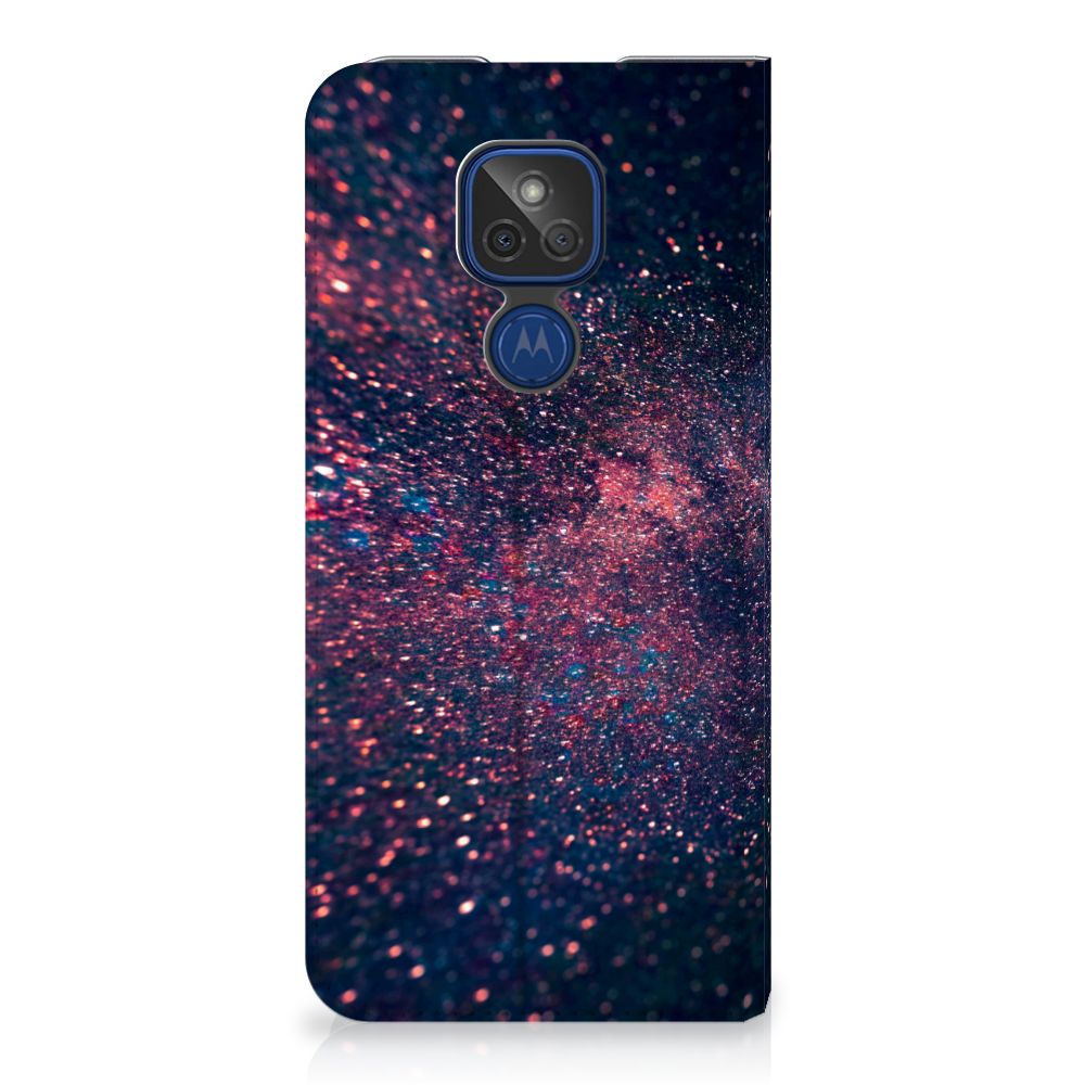 Motorola Moto G9 Play Stand Case Stars glitter design paars blauw zijaanzicht