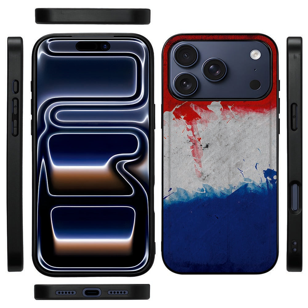 Zwarte rand van het Nederland hoesje voor de iPhone 18 Pro Max, zijkant met knopuitsparingen