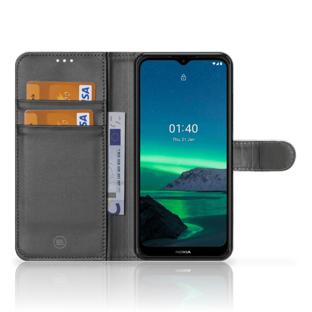 Nokia 1.4 Telefoonhoesje met Pasjes Witte Kat design smartphone aanzicht