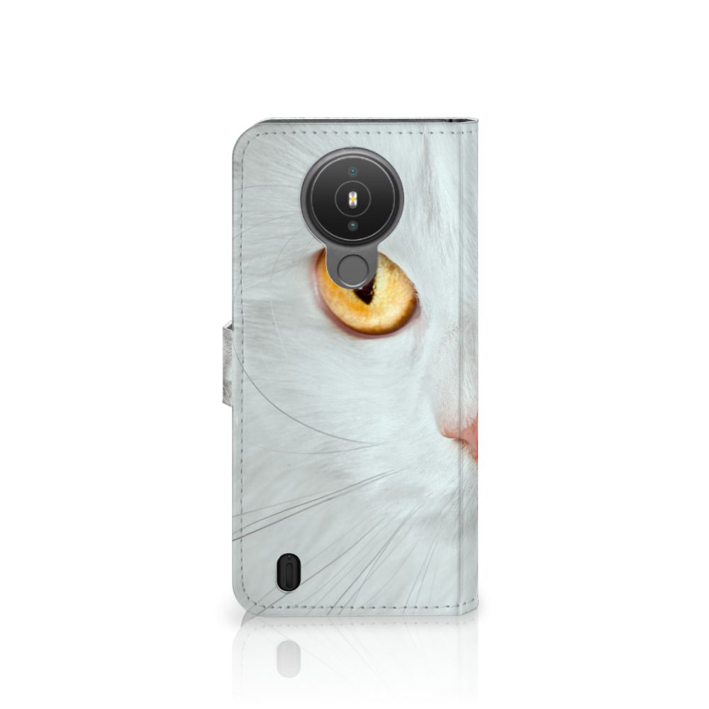 Nokia 1.4 Telefoonhoesje met Pasjes Witte Kat design witte kat aanzicht