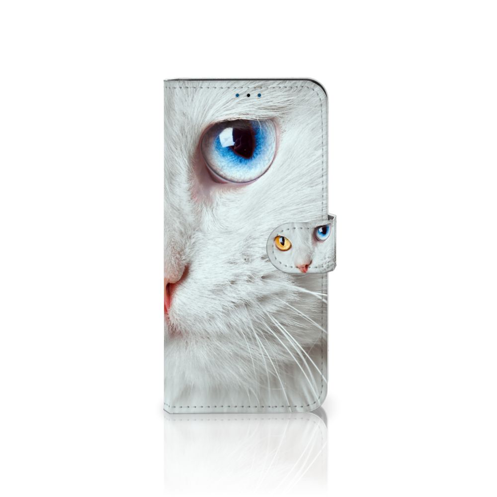 Nokia 1.4 Telefoonhoesje met Pasjes Witte Kat design witte kat aanzicht