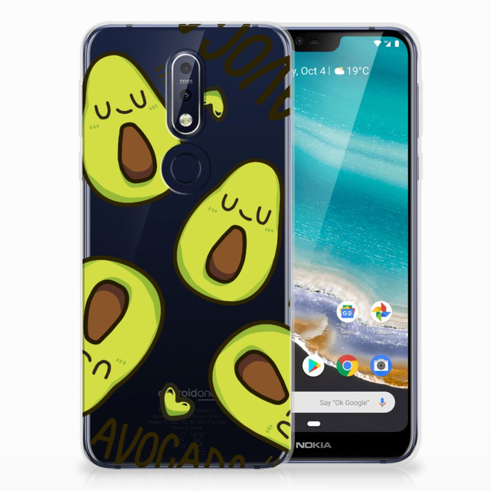 Nokia 7.1 Telefoonhoesje met Naam Avocado Singing avocado design voorkant