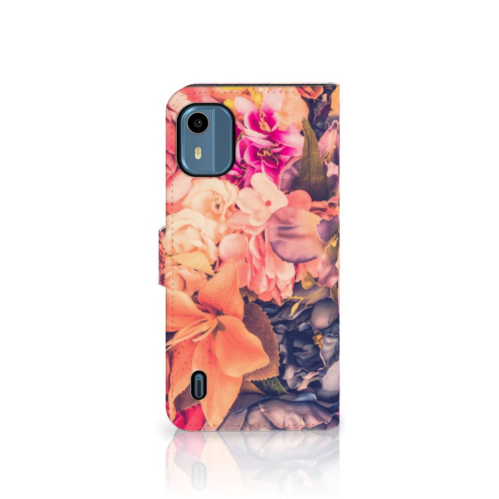 Nokia C12 Hoesje Bosje Bloemen boekhoesje bloemen roze oranje paarse