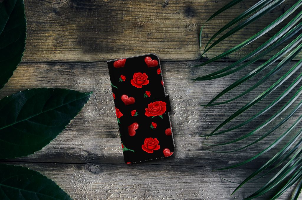 Nokia C12 Leuk Hoesje Valentine bookcase roses design bovenaanzicht