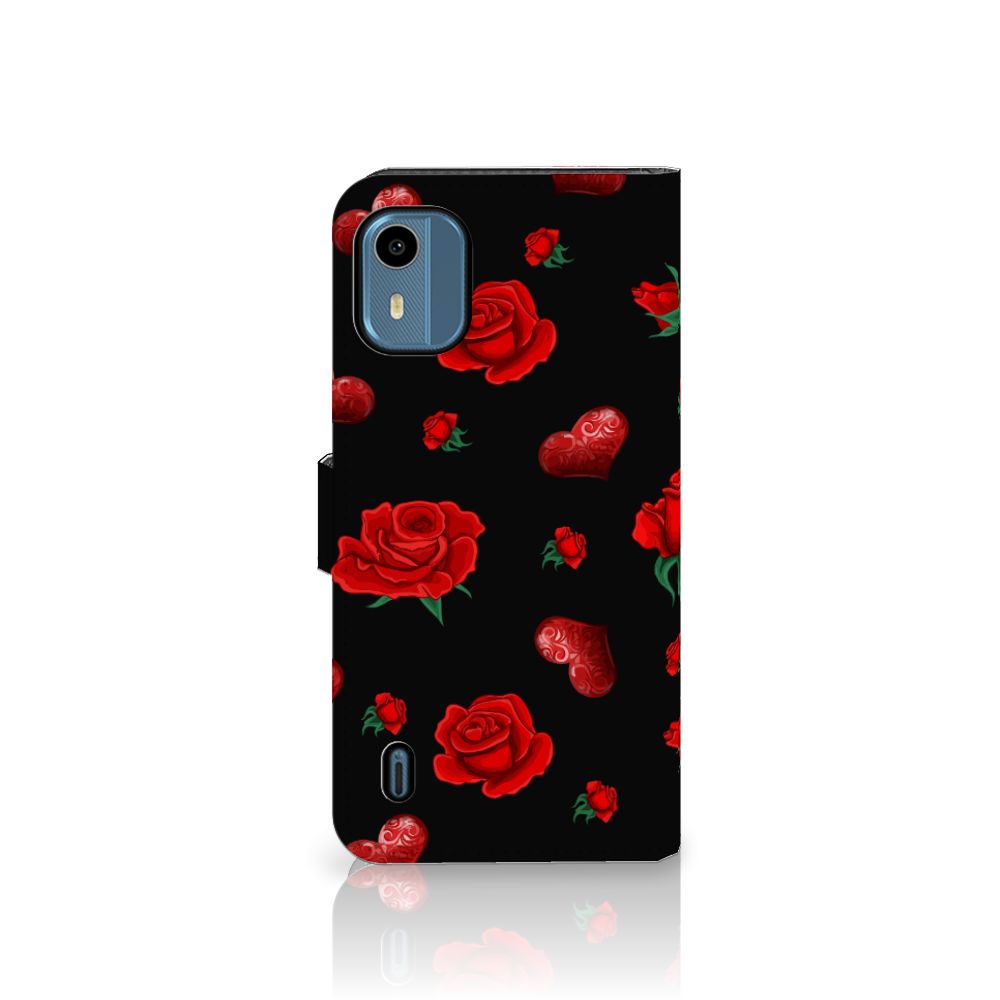 Nokia C12 Leuk Hoesje Valentine bookcase hoesje bloemen hartjes