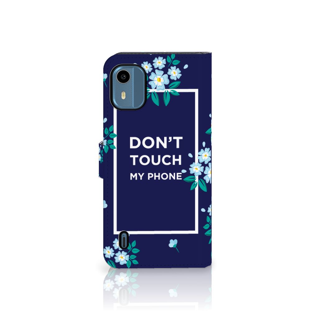 Nokia C12 Portemonnee Hoesje Flowers Blue DTMP design aanzicht