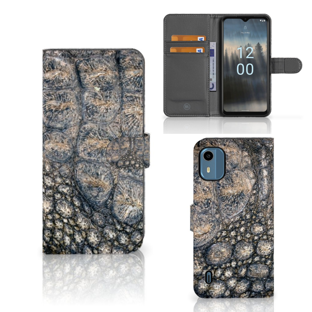 Nokia C12 Telefoonhoesje met Pasjes Krokodillenprint telefoonhoesje krokodillenprint design aanzicht