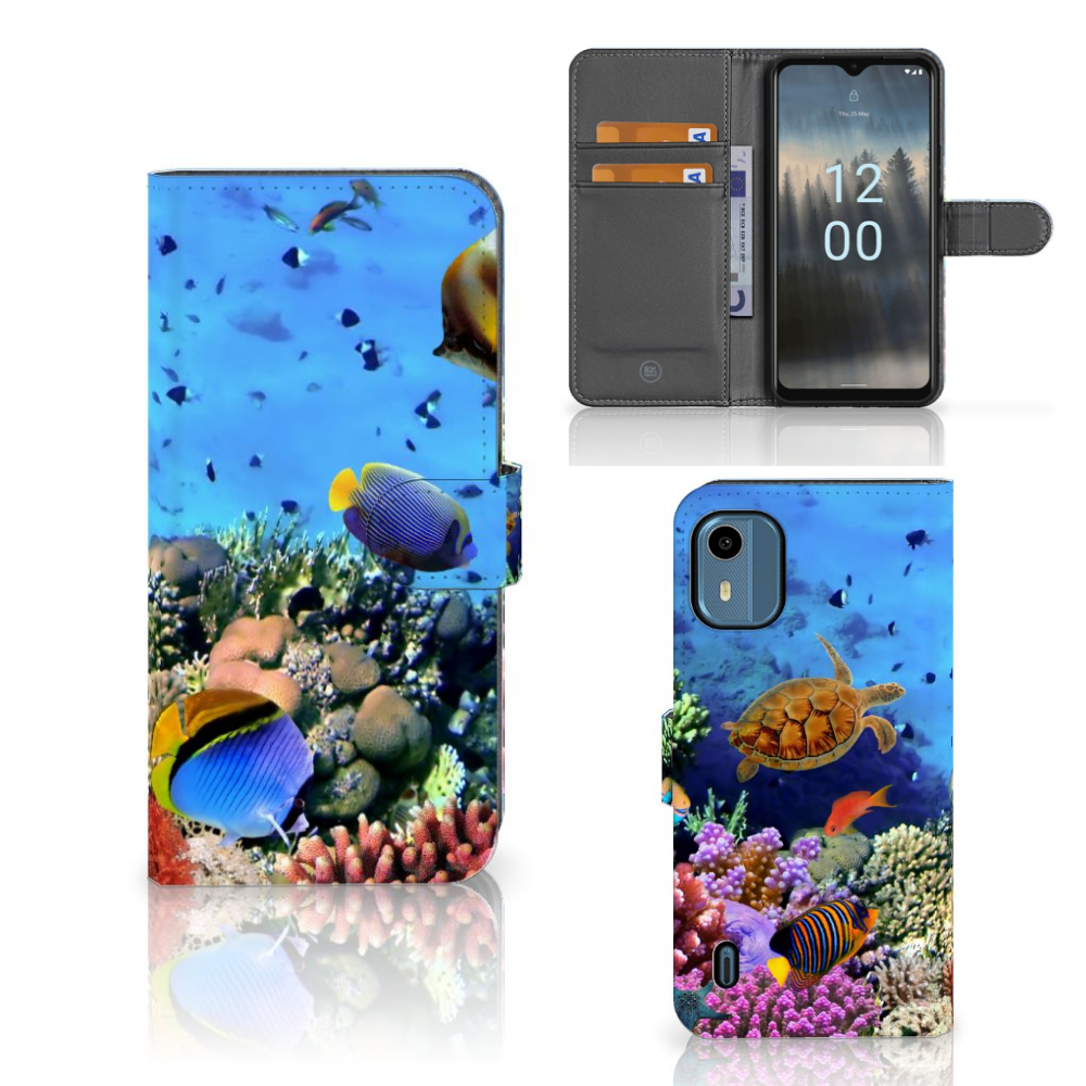 Nokia C12 Telefoonhoesje met Pasjes Vissen met kleurrijke tropische vissen en ruimte voor 3 pasjes 🐠.