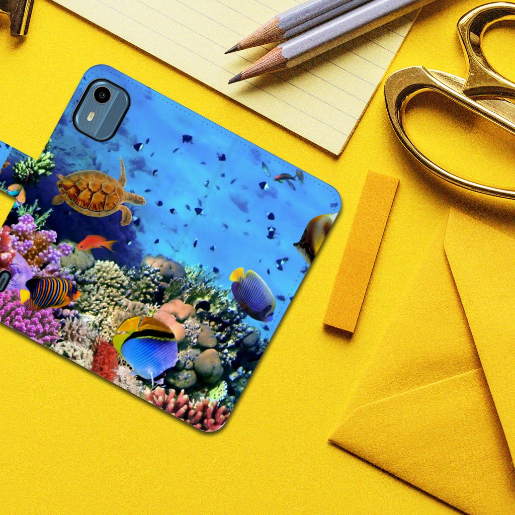 Nokia C12 Telefoonhoesje met Pasjes Vissen, levendige onderwaterwereld met tropische vissen en koraal 🌊