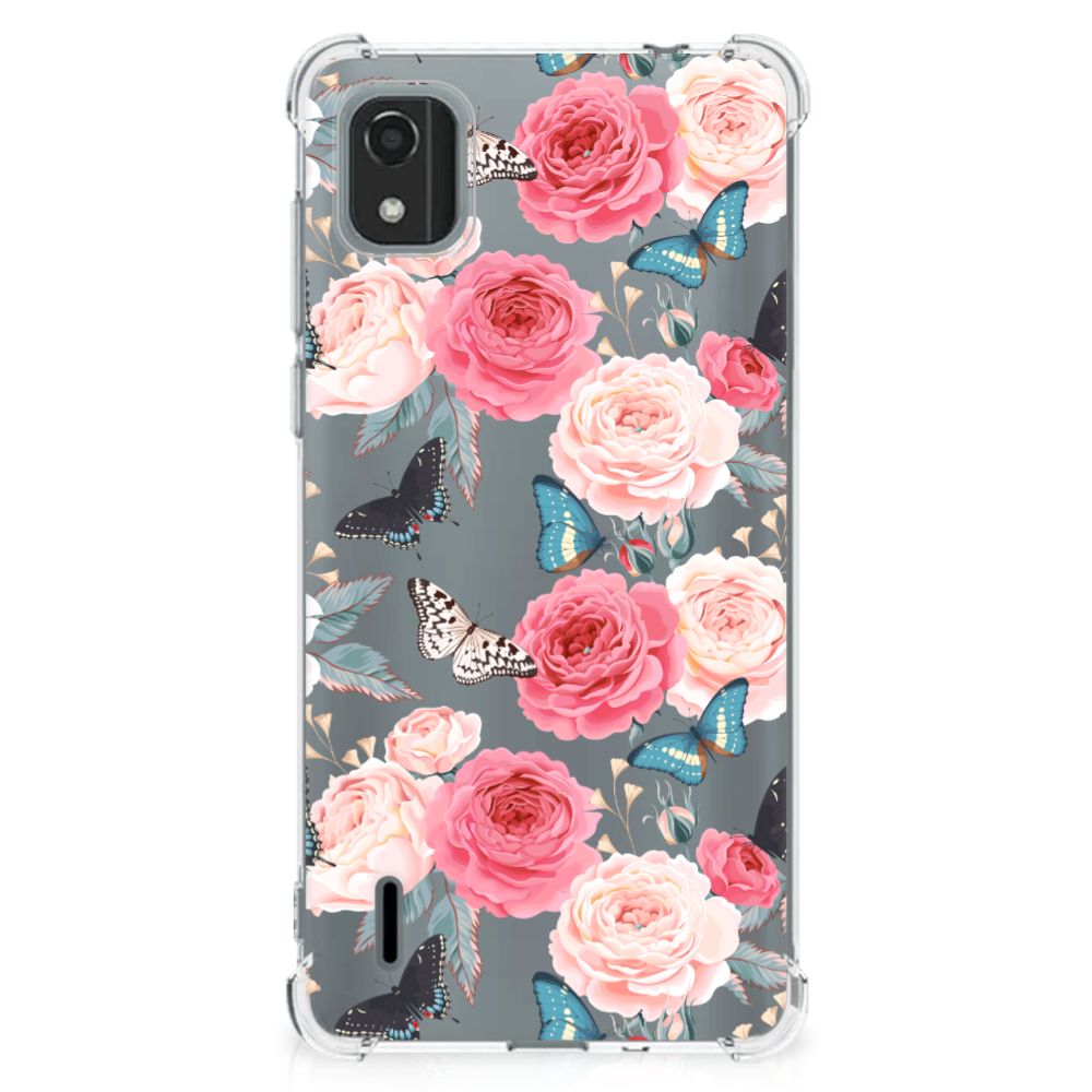 Nokia C2 2nd Edition Case Butterfly Roses design achteraanzicht