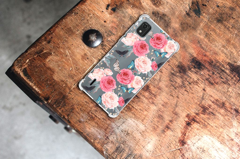 Nokia C2 2nd Edition Case Butterfly Roses bloemen design bovenaanzicht