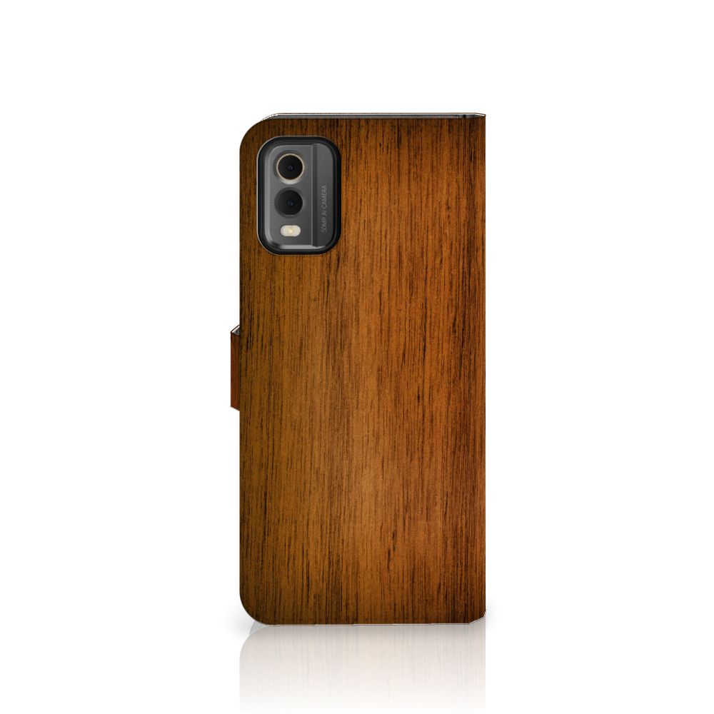 Nokia C32 Book Style Case Donker Hout met houtprint voor gebruiksgemak en bescherming 🌲