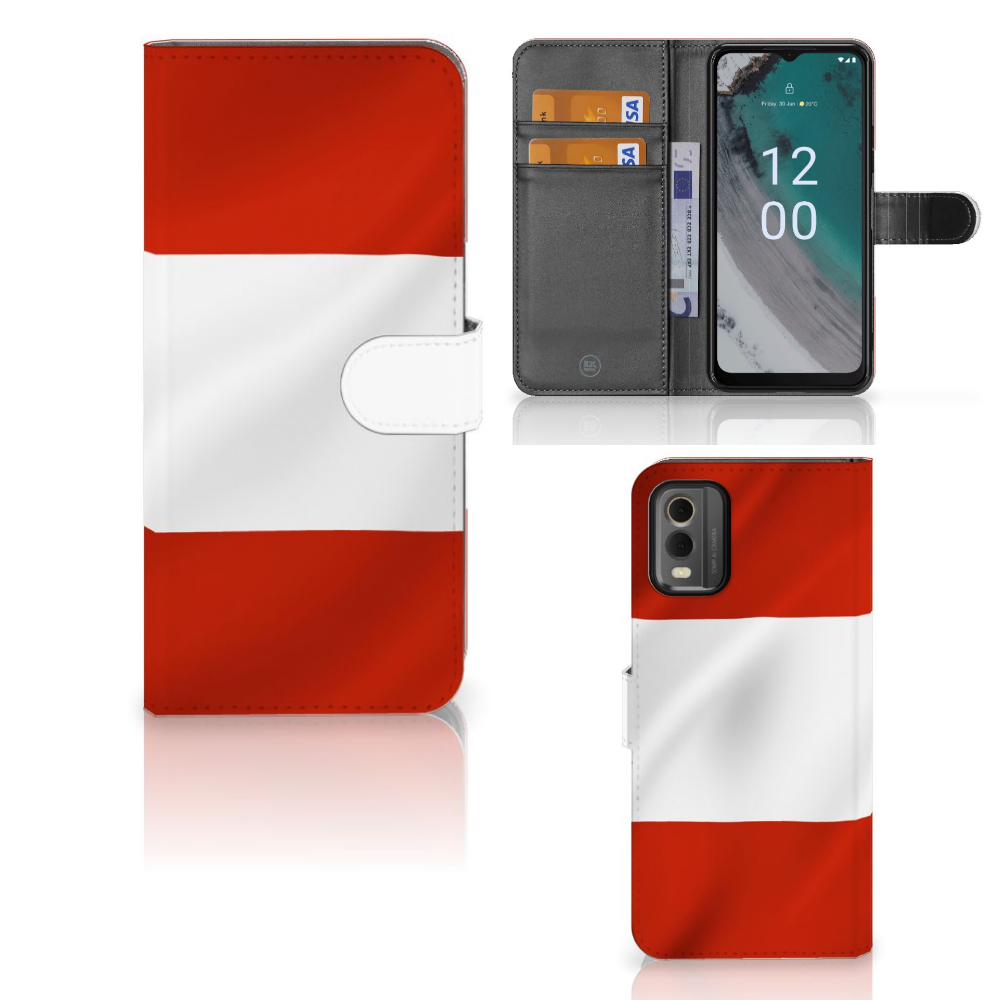 Nokia C32 Bookstyle Case Oostenrijk Bookstyle design voorkant achterzijde