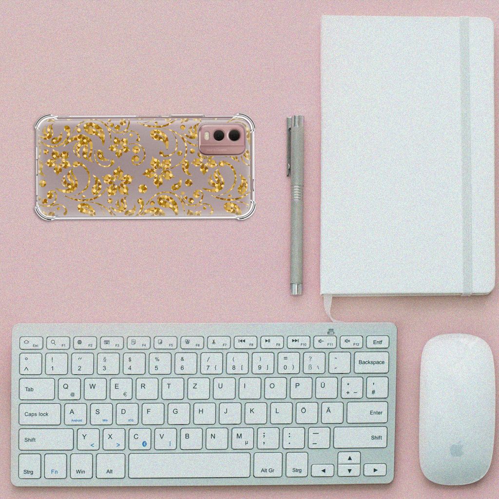 Nokia C32 Case Gouden Bloemen B2C Telecom