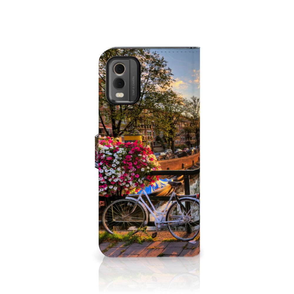 Nokia C32 Flip Cover Amsterdamse Grachten telefoonhoesje fietsen bloemen Amsterdam