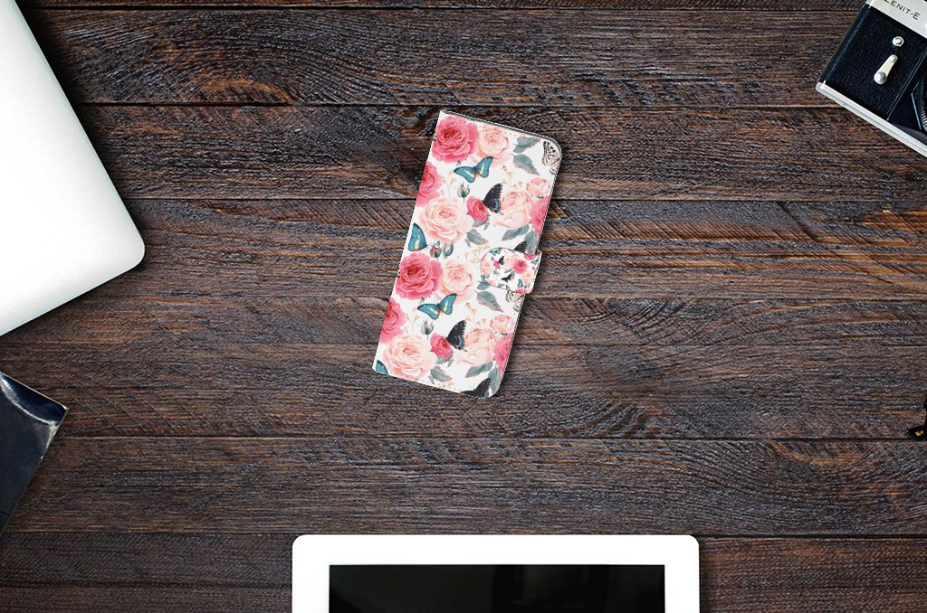 Nokia C32 Hoesje Butterfly Roses telefoonhoesje design rozen vlinders aanzicht