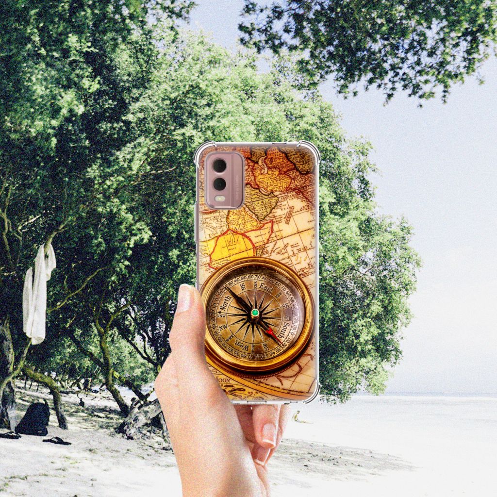 Nokia C32 Telefoonhoesje met valbescherming Kompas design aanzicht