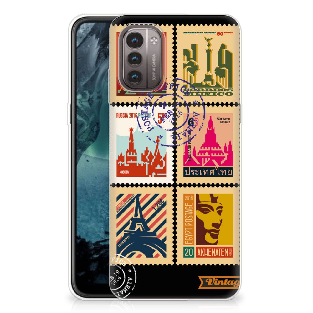 Nokia G21 | G11 Siliconen Back Cover Postzegels design postzegels achterzijde