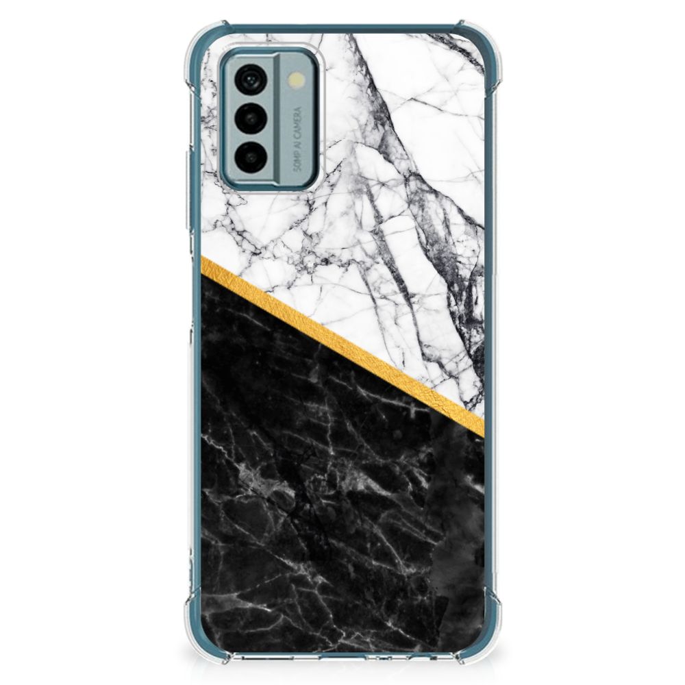 Nokia G22 Anti-Shock Hoesje Marmer Wit Zwart - Origineel Cadeau Man B2C Telecom