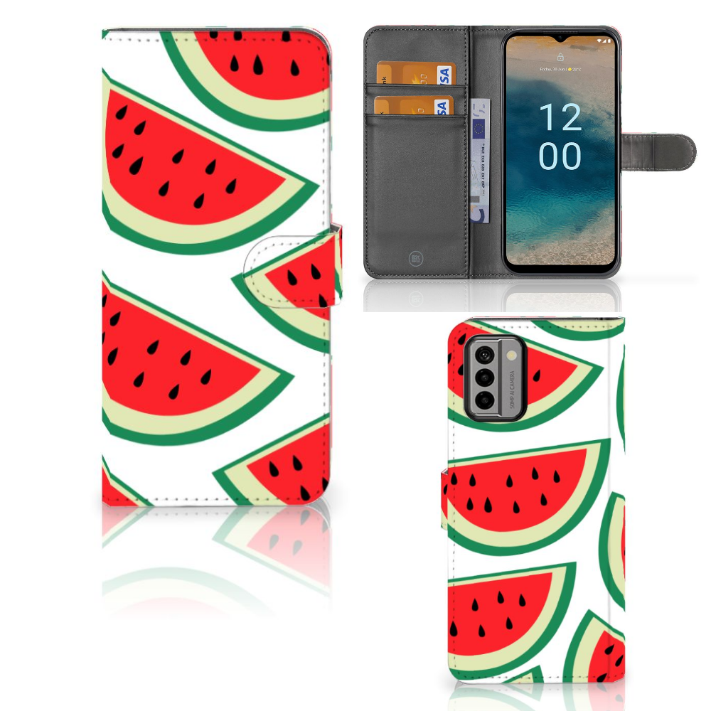 Nokia G22 Book Cover Watermelons boekcover watermeloenen vooraanzicht binnenaanzicht