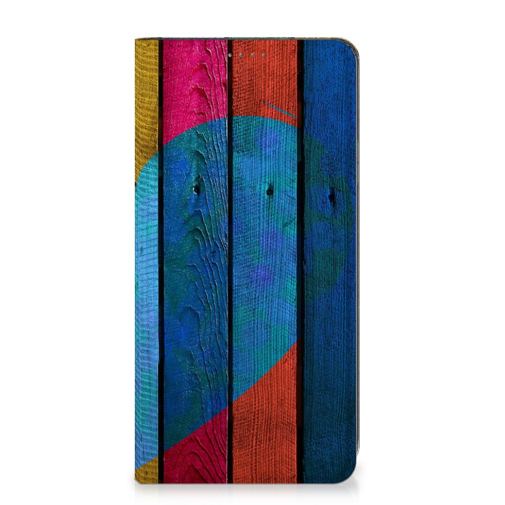 Nokia G22 Book Wallet Case Wood Heart kleurig design voorkant