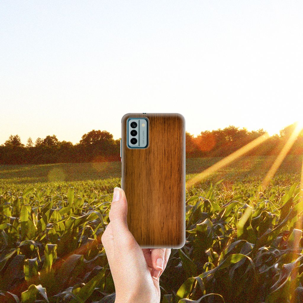 Nokia G22 Bumper Hoesje Donker Hout hoesje achteraanzicht