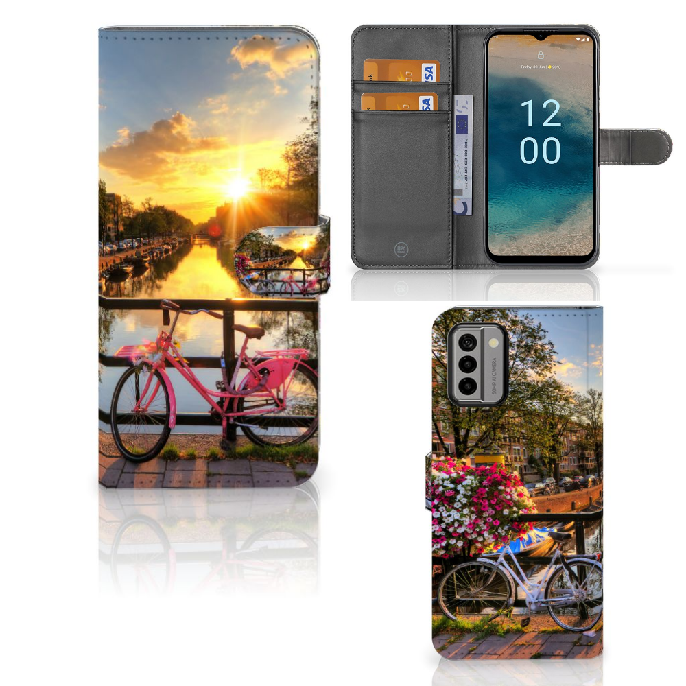 Nokia G22 Flip Cover Amsterdamse Grachten fiets zonsondergang binnenkant