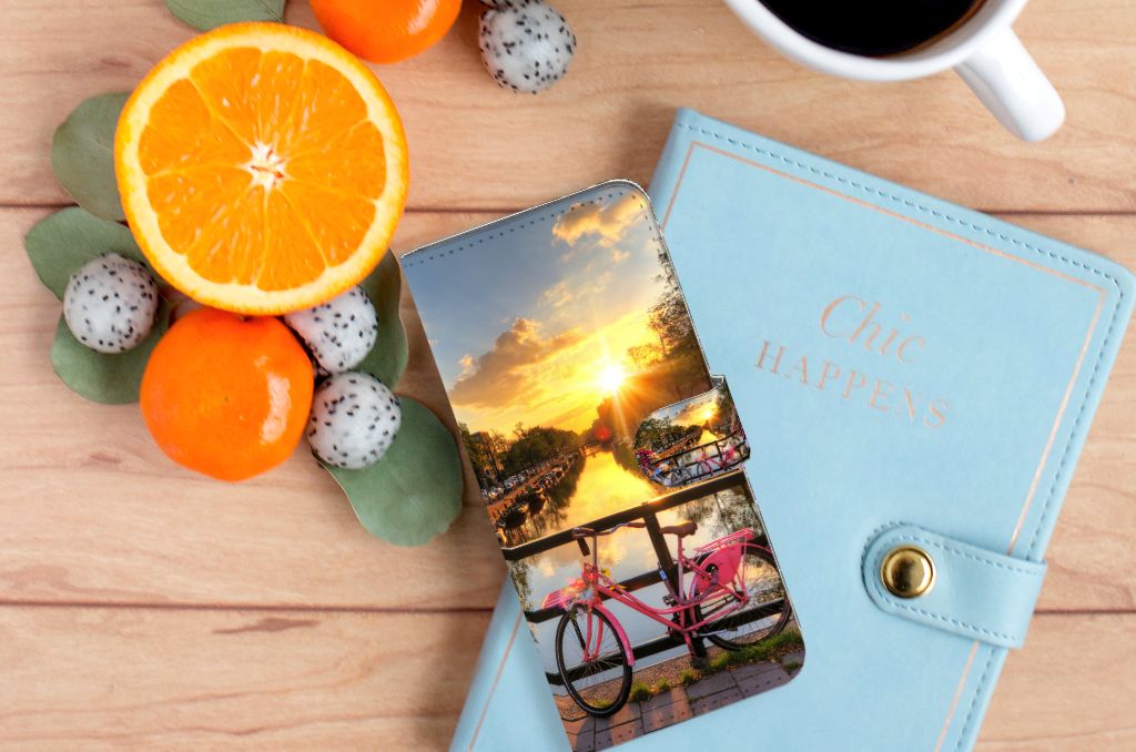 Nokia G22 Flip Cover Amsterdamse Grachten ontwerp fiets amsterdamse grachten zonsondergang