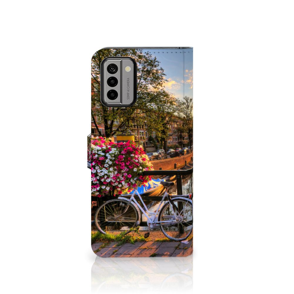 Nokia G22 Flip Cover Amsterdamse Grachten fiets bloemen Amsterdam grachten