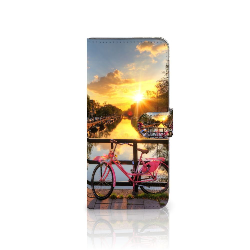 Nokia G22 Flip Cover Amsterdamse Grachten telefoonhoesje fiets zonsondergang
