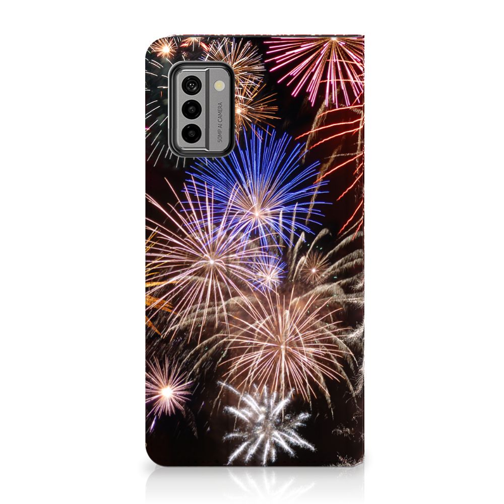 Nokia G22 Hippe Standcase Vuurwerk siervuurwerk kleurrijk design voorkant