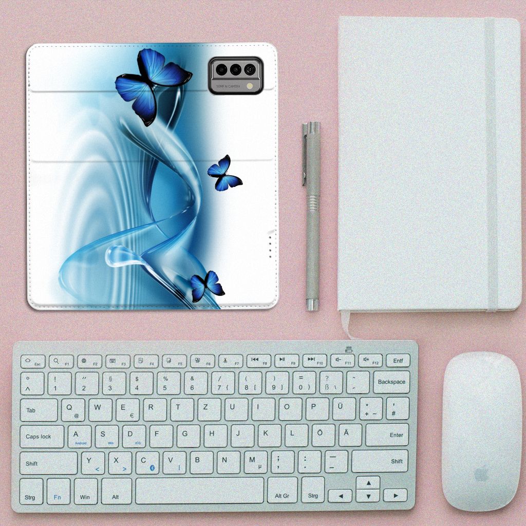 Nokia G22 Hoesje maken Vlinders design blauw vlinders aanzicht